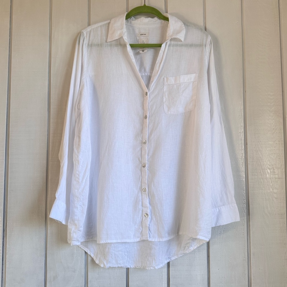 Joie White Linen Long Sleeve Blouse